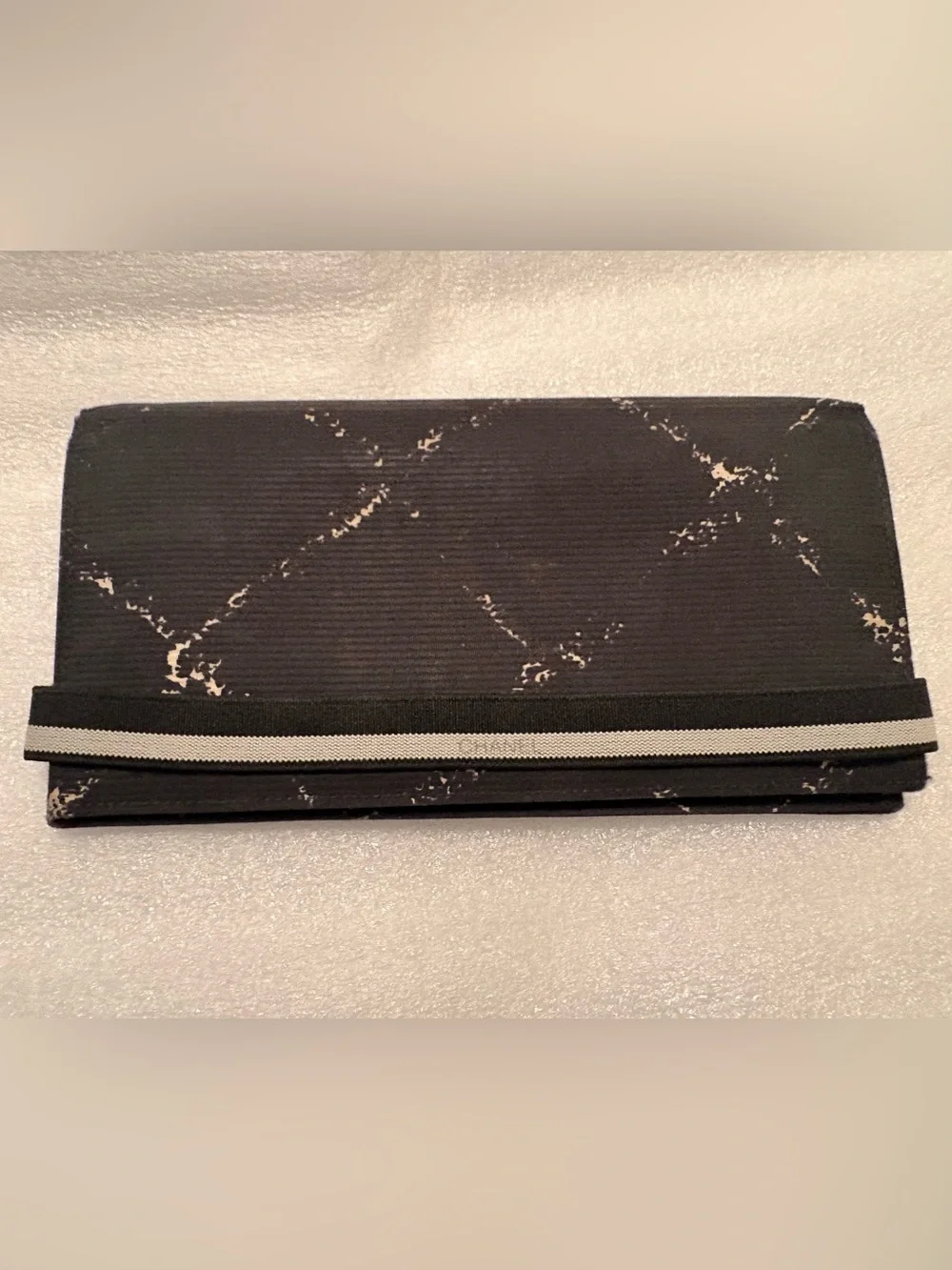CHANEL Vintage Travel Line Wallet Black Nylon Jacquard Red Interior Auth Card